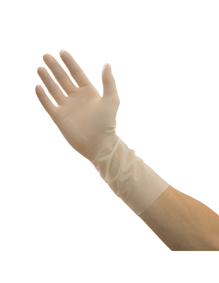 Gant d'intervention chirurgicale bords droits latex stérile sans poudre manchette 300 mm T 6