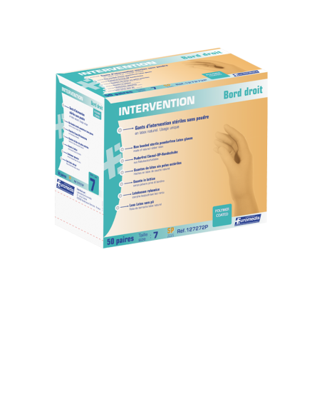 Gant d'intervention chirurgicale bords droits latex stérile sans poudre manchette 300 mm T 7