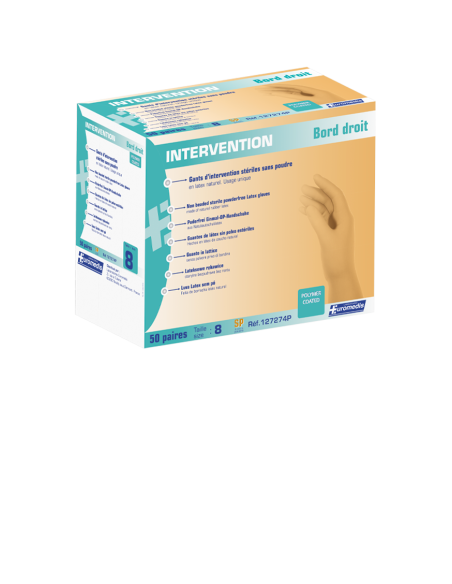 Gant d'intervention chirurgicale bords droits latex stérile sans poudre manchette 300 mm T 8
