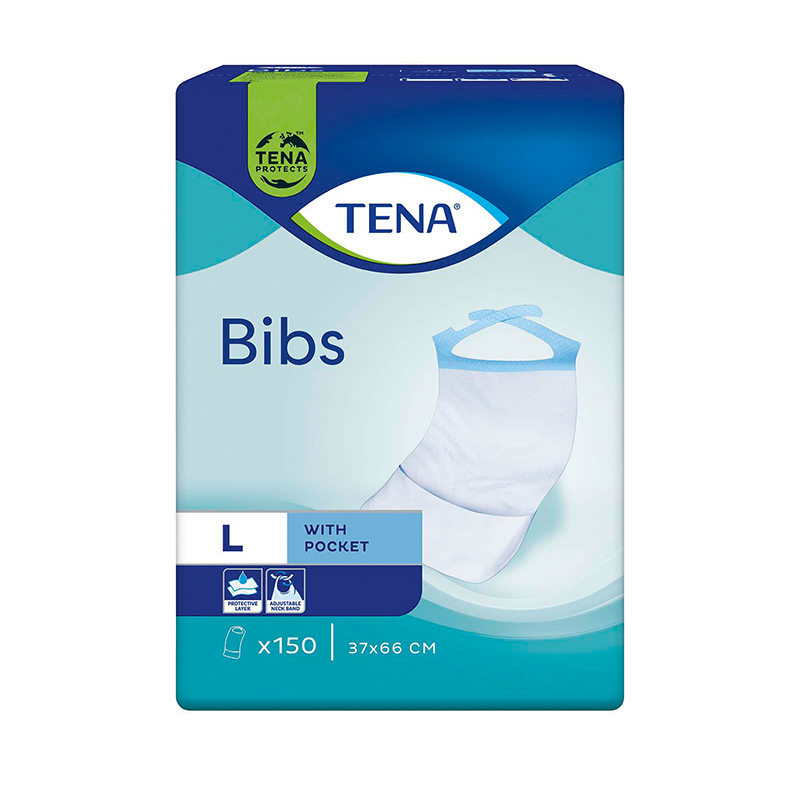 BAVOIR TENA BIB L 37X66CM 6X150U