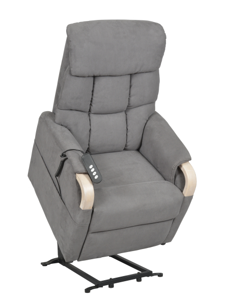 FAUTEUIL RELEVEUR GENES 1 MOTEUR GRIS CENDRE FONCE - NOYER FONCE