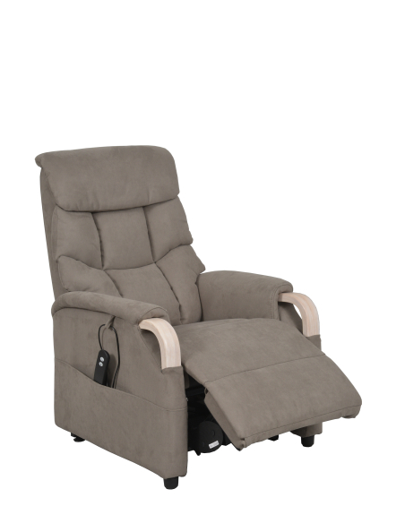 FAUTEUIL RELEVEUR GENES 1 MOTEUR SUEDE ELEPHANT - NOYER FONCE