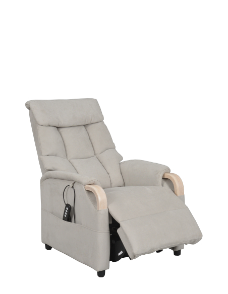 FAUTEUIL RELEVEUR GENES 1 MOTEUR SUEDE GRIS CLAIR - NOYER FONCE