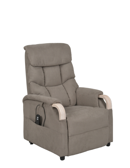 FAUTEUIL RELEVEUR GENES 2 MOTEURS SUEDE ELEPHANT - NOYER FONCE