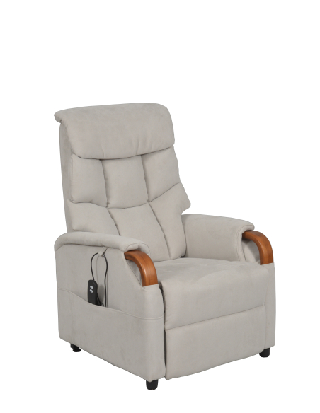 FAUTEUIL RELEVEUR GENES 2 MOTEURS SUEDE GRIS CLAIR - NOYER FONCE