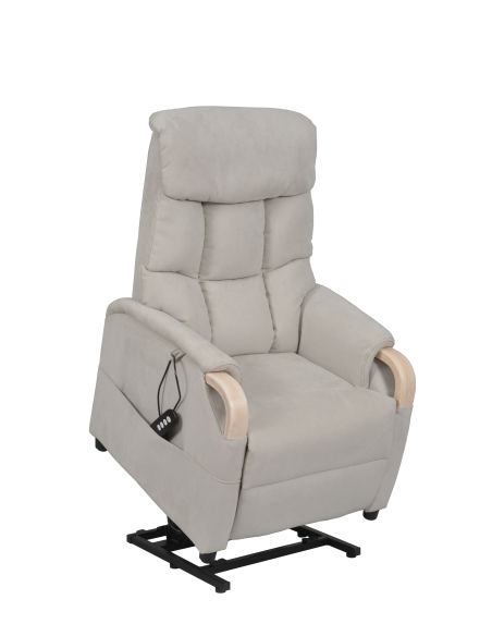 FAUTEUIL RELEVEUR GENES 2 MOTEURS SUEDE GRIS CLAIR - NOYER FONCE