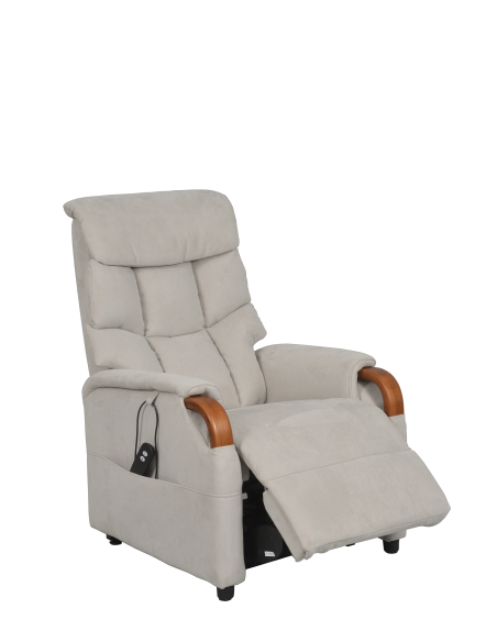 FAUTEUIL RELEVEUR GENES 2 MOTEURS SUEDE GRIS CLAIR - NOYER FONCE